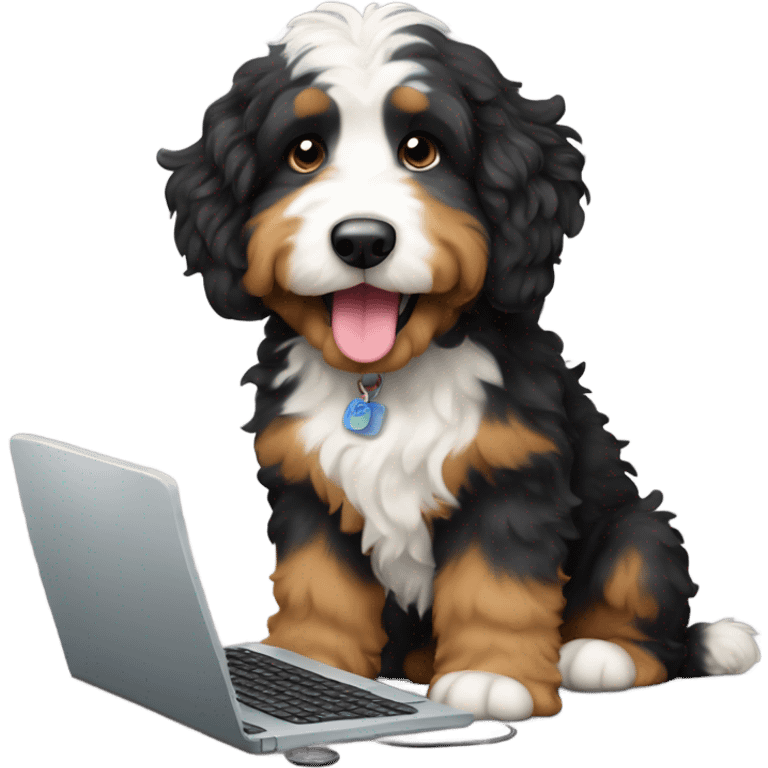 bernedoodle with computer emoji