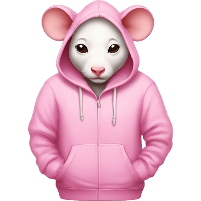 A lazy sleepy mouse in a pink cow hoodie emoji