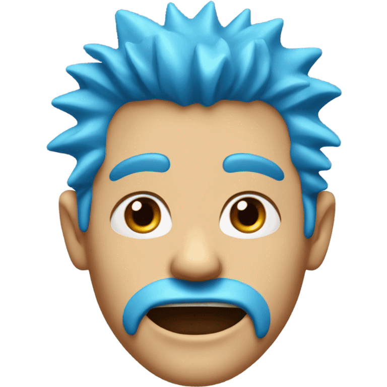 Man with blue hair, black eyes, one front tooth missing, spiky hair. emoji