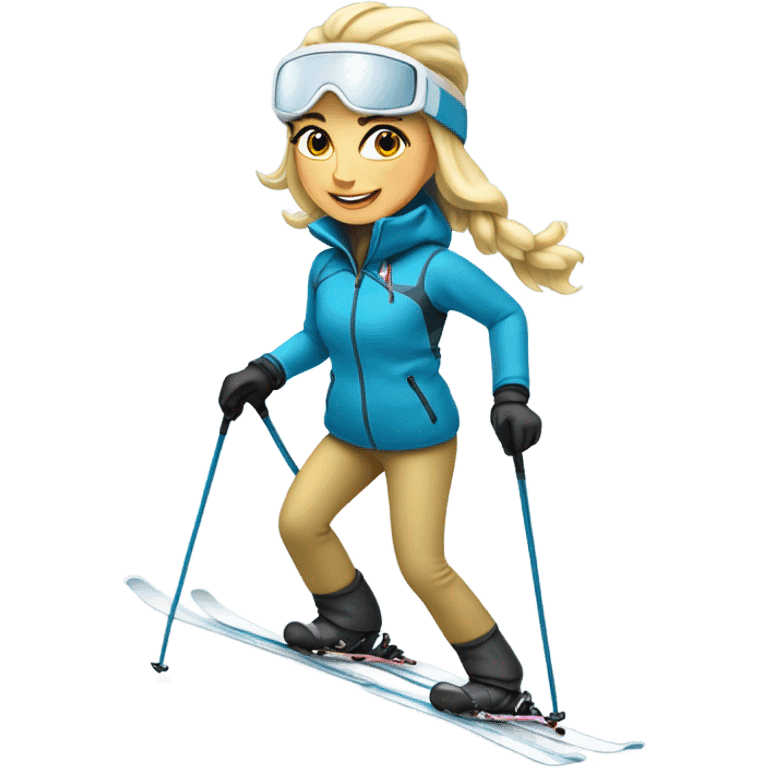 Long blonde haired female skier skiing on the slopes of whitefish Montana emoji