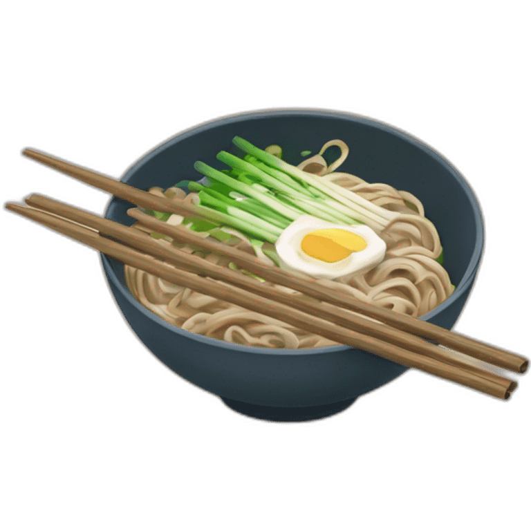 bowl of japanese buckwheat soba noodles with two chopsticks and spring onions emoji