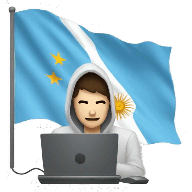 hacker using computer, with an argentinian flag behind the person emoji