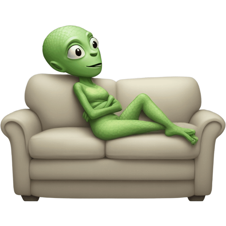 a Reptilian alien woman, full body,sleeping on the couch  emoji