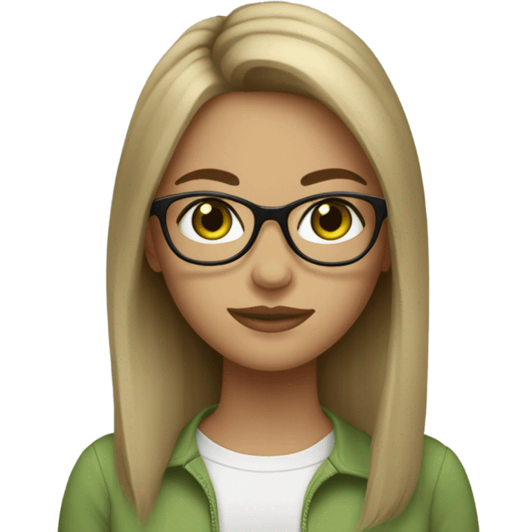 Girl with green eyes and lashes and Longbob Brown Hair and dark blond highlights and she wears glasses emoji