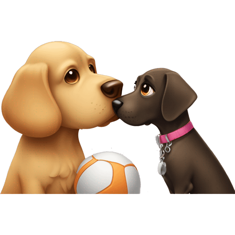 Dog with Ball and girl kissing dog emoji