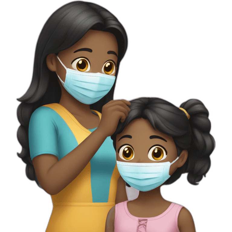 Black-haired girl putting on a girl’s mask emoji