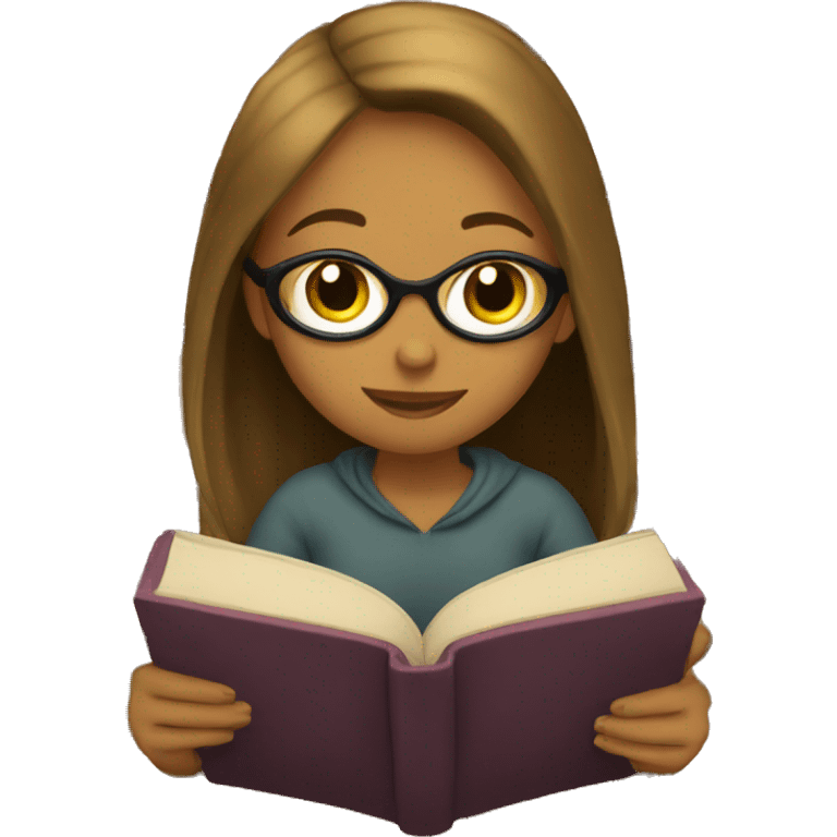 Girls sitting in a library reading a book emoji