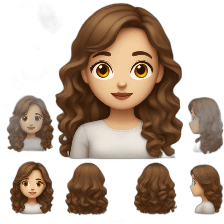 long wavy brown hair girl with thin face and makeup from head to chest emoji