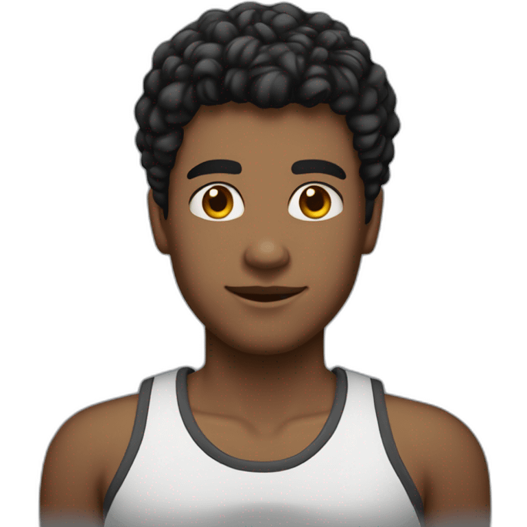 Jovem de corpo endomorfo com cabelo curto preto emoji