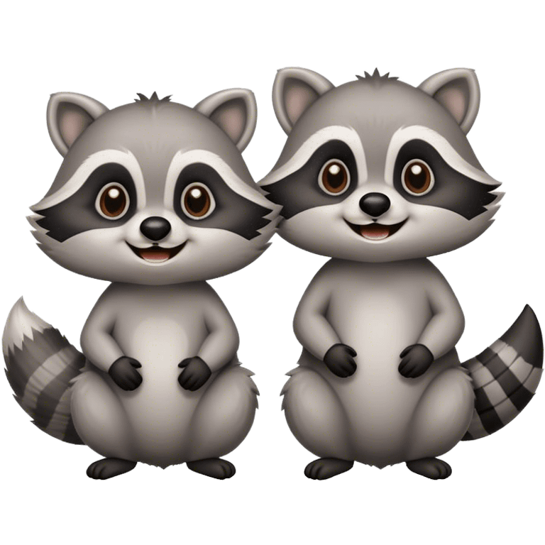 Two cute, smiling raccoons emoji