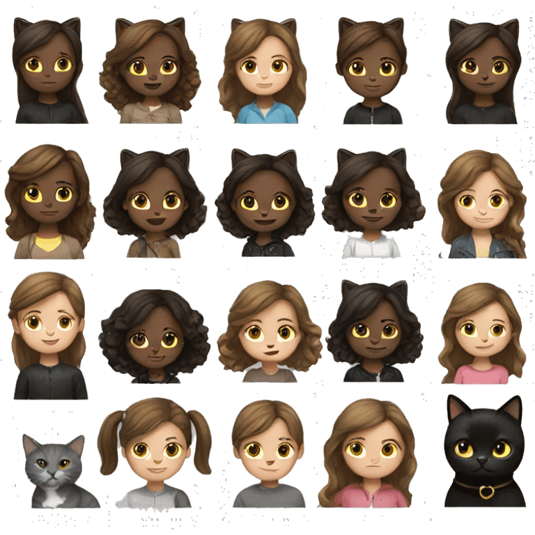 brown hair girl with a black cat emoji