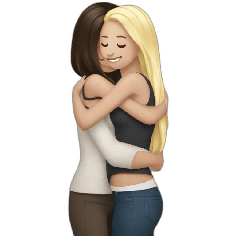 woman brunette hugging woman blonde emoji