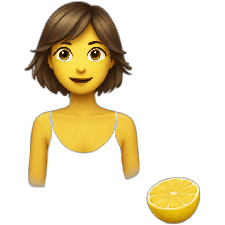 Citron qui fait un câlin à une fille brune emoji