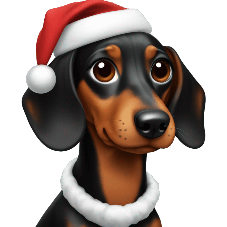 A black and brown dachshund in a Christmas attire emoji