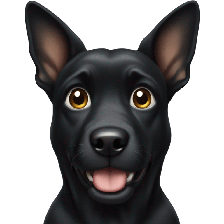 Black dog with big ears standing up straight emoji