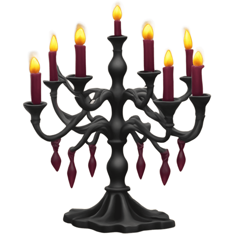 black seven-branched candelabrum with burgundy flames emoji