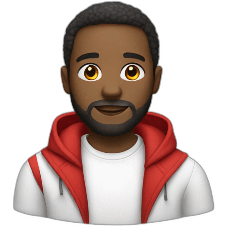 black man with beard in white collared shirt and red hoodie emoji