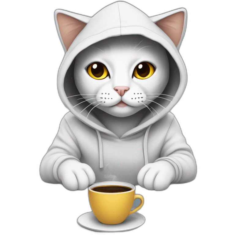 cat with hoodie coffee and laptop emoji