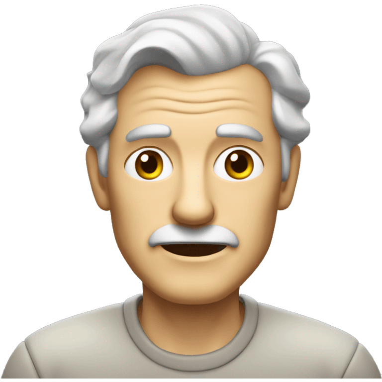 a bold white old man with grey hair with an olive oil shirt, turend from the side, looking in the camera emoji