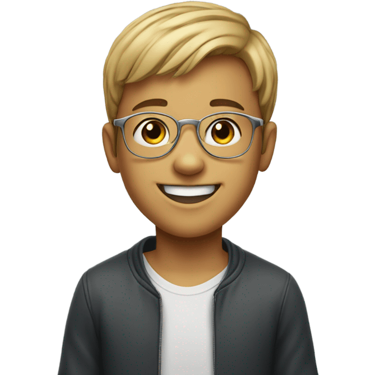 smiling boy with glasses indoors thin silver chain emoji