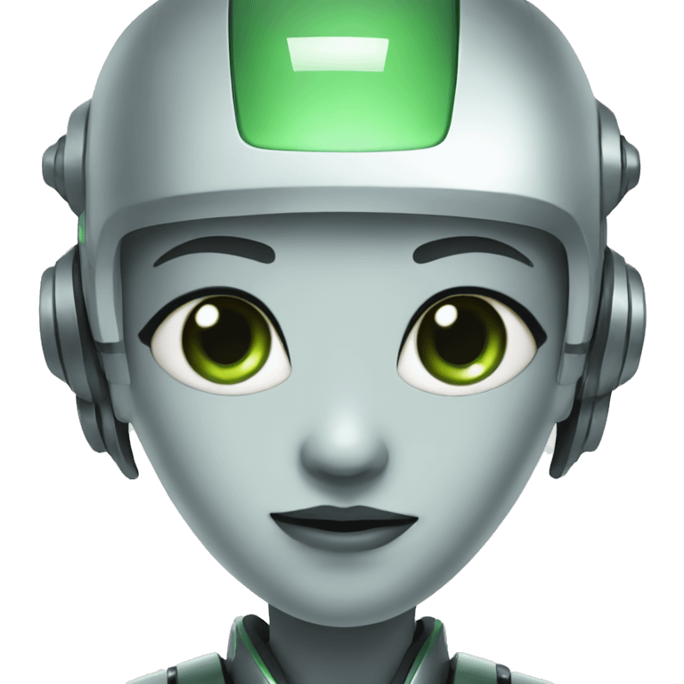 Asian robot with green eyes emoji