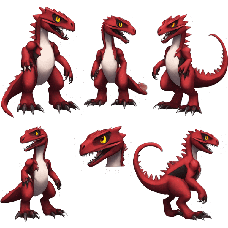  Cool Edgy Black Red Digimon-Fakemon-Guilmon-Velociraptor-Dragon full body emoji