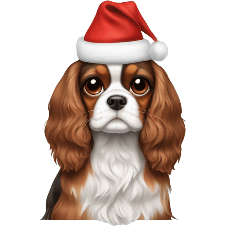 Cavalier King Charles tricolor with Christmas hat emoji