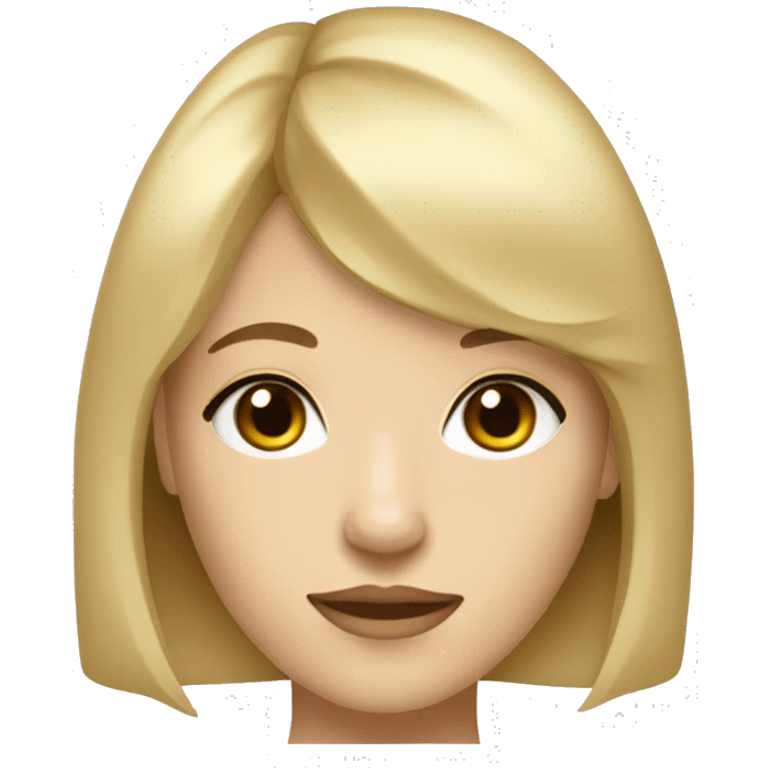 Create a stylized portrait of a woman with light blonde, slightly wavy shoulder-length hair and bangs. She has light skin and large, expressive hazel eyes with eyeliner.  emoji