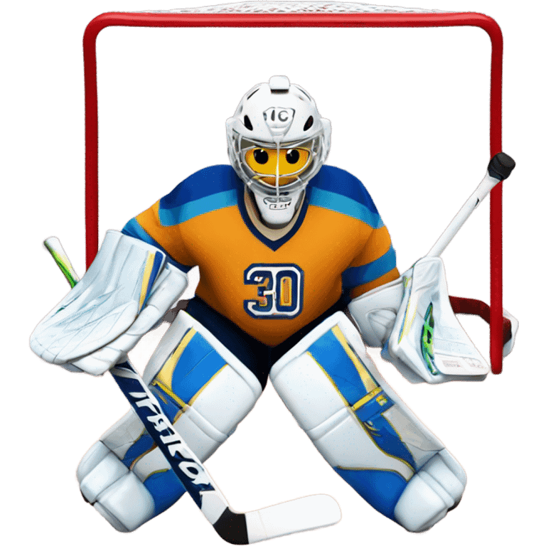 Hockey goalie with number 30 on his jersey emoji