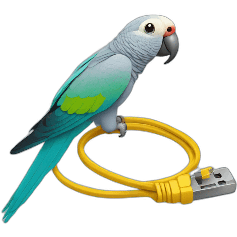 gray indian ringneck parrot eating cable emoji