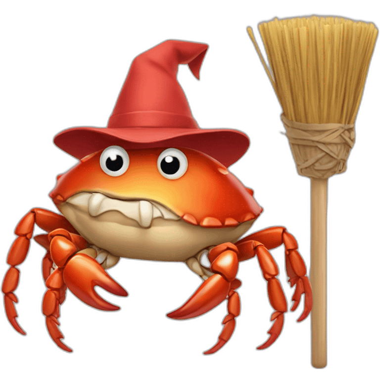 mascot crab Ferris with broomstick emoji