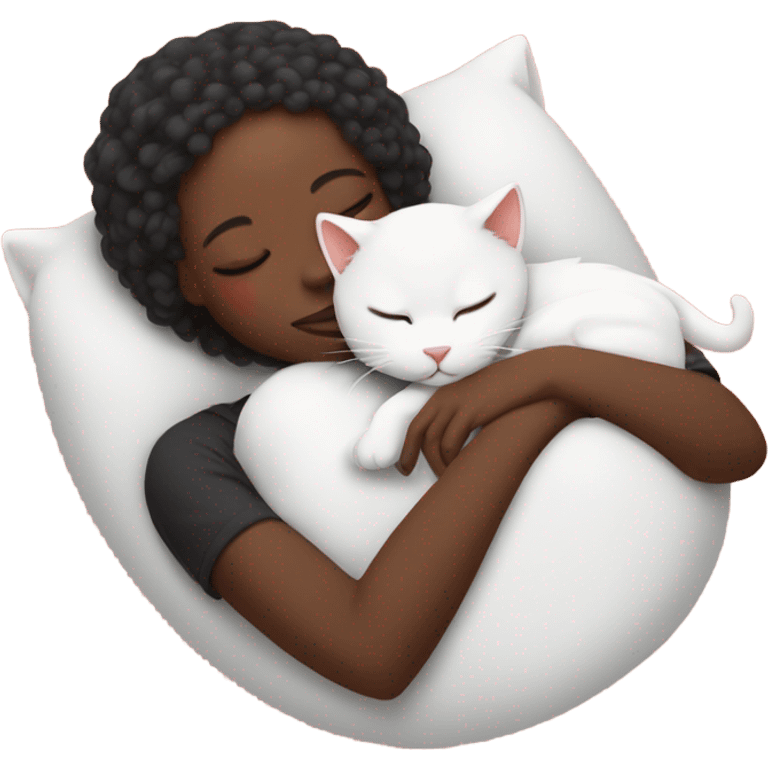 White kitty sleeping on red head black girl's lap emoji