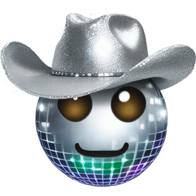 disco ball with a silver shimmery cowboy hat on emoji