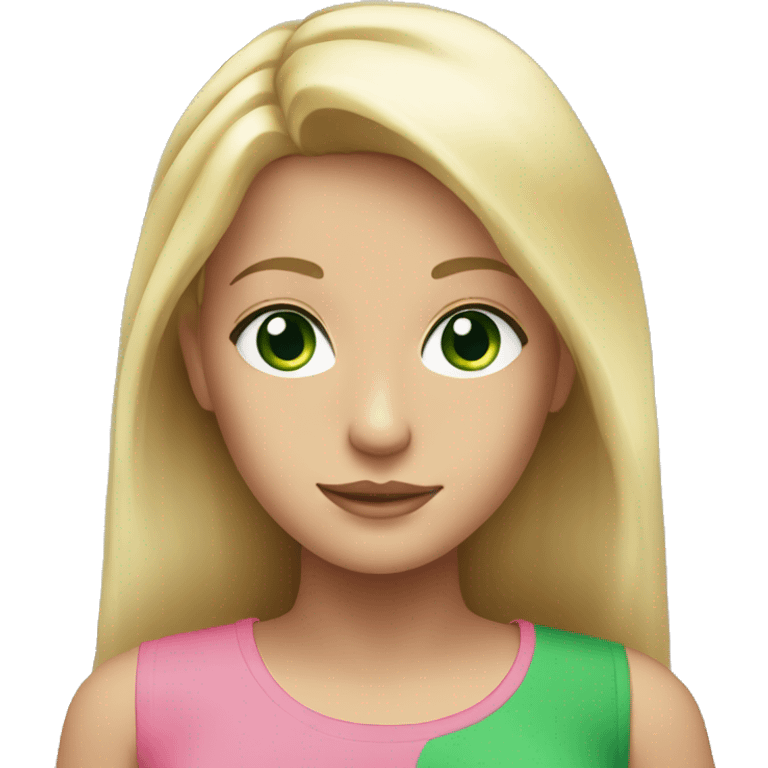 Blonde girl with green eyes and a pink top emoji