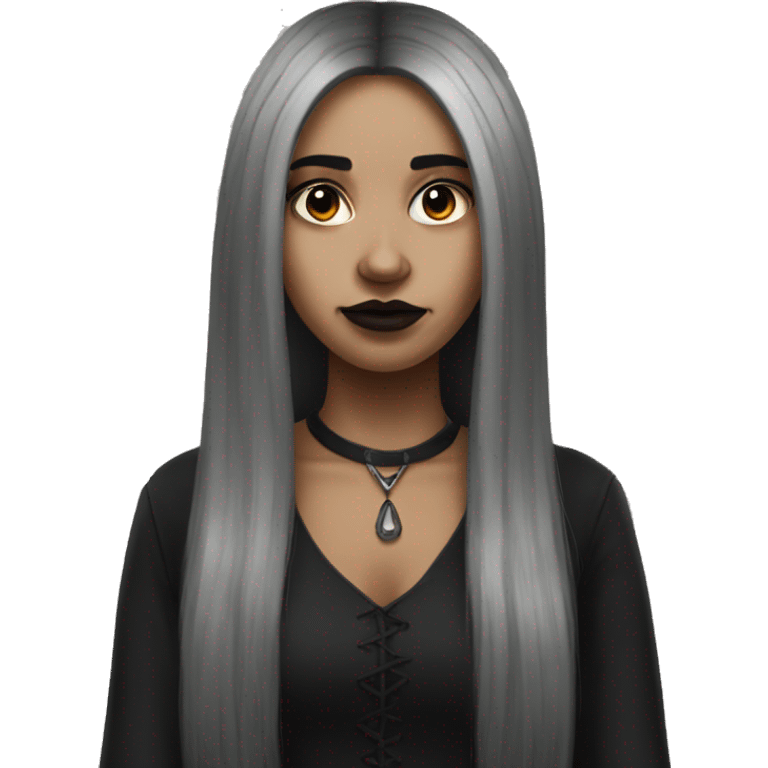 Brown goth girl with long black hair portrait  emoji