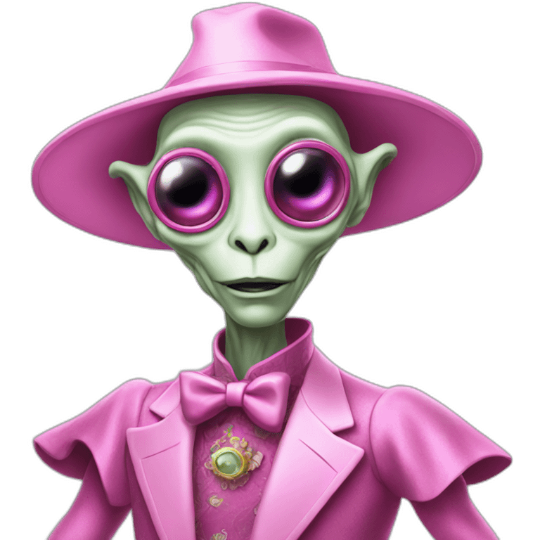 Fancy alien with luxury clothes pink waving emoji