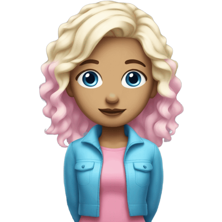 girl with half blonde and half blue hair, blue eyes, fair skin, cute pink clothes emoji