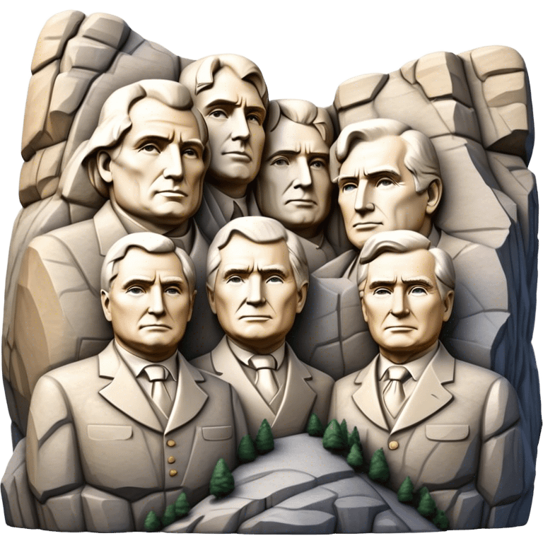 Cinematic Realistic Mount Rushmore Landmark Emoji, featuring the carved faces of four U.S. presidents, etched into the granite mountainside with dramatic lighting accentuating the rock textures. emoji