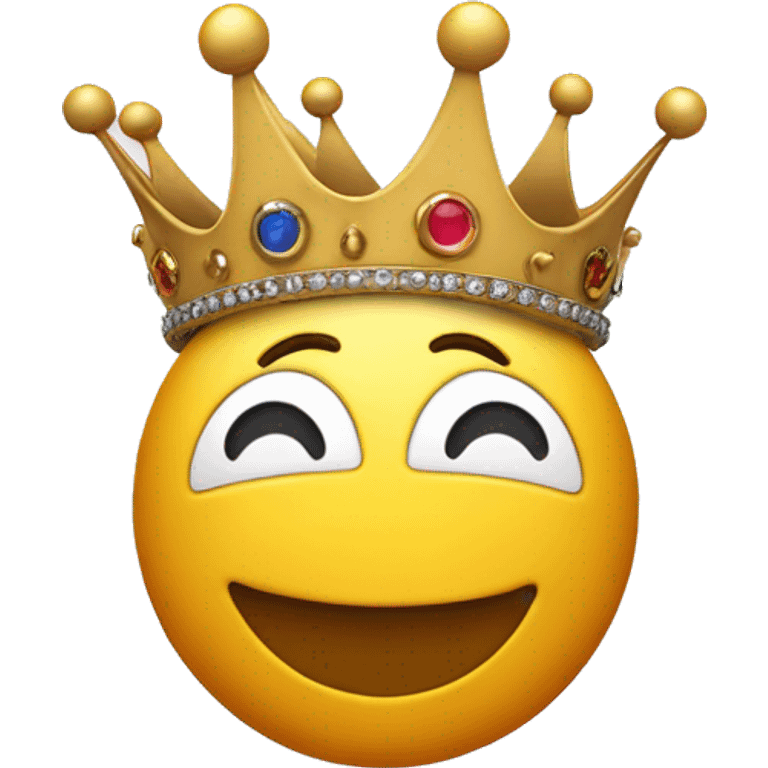 A round smiley face wearing a crown with the word “Epic" written on it  emoji