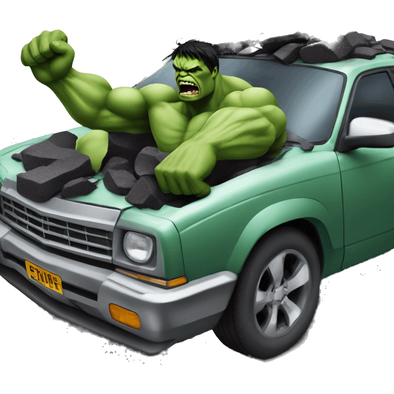 Vengeful hulk smashing a car and damaging it emoji