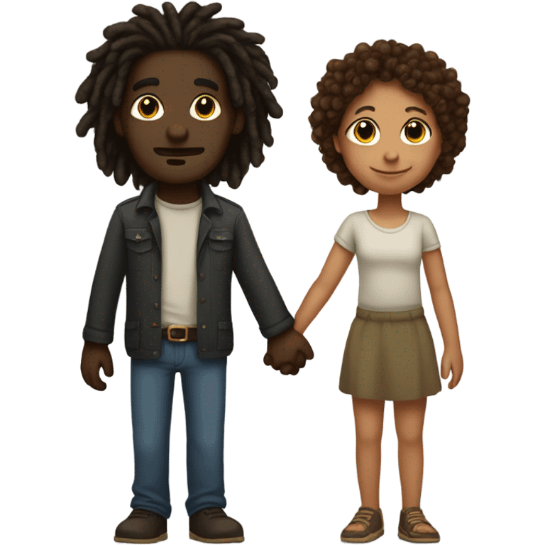 tall Darkskin man with dreads holding hands with a short curly haired brown girl  emoji