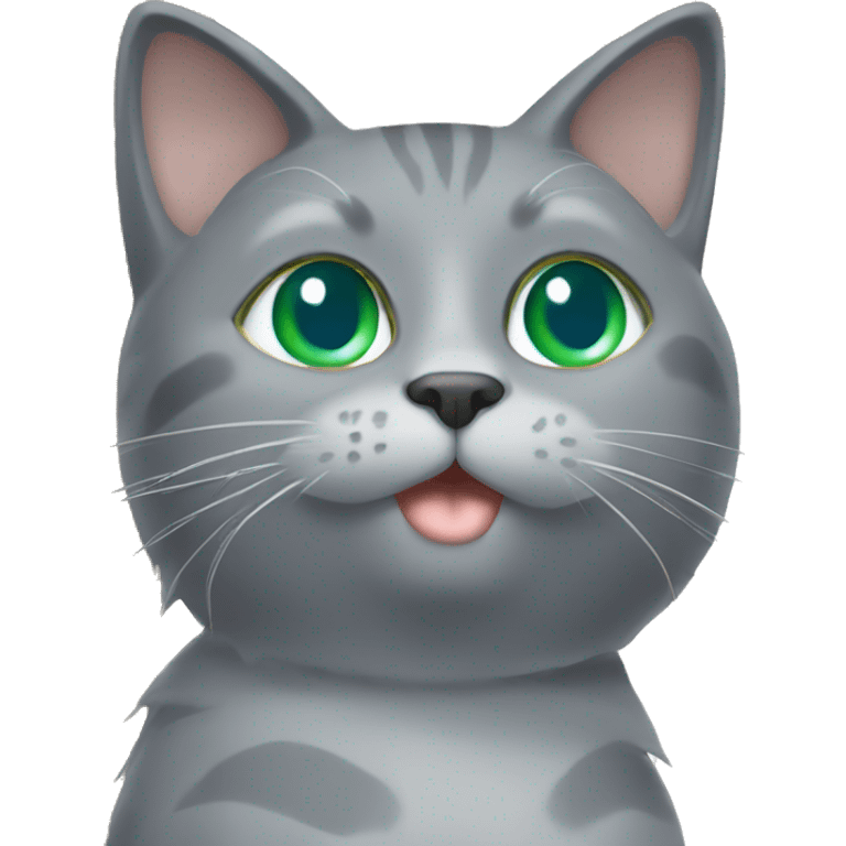 grey cat with green- blue eyes on scratching post  emoji