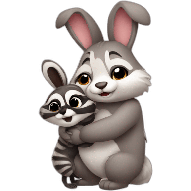 bunny hugs raccoon emoji