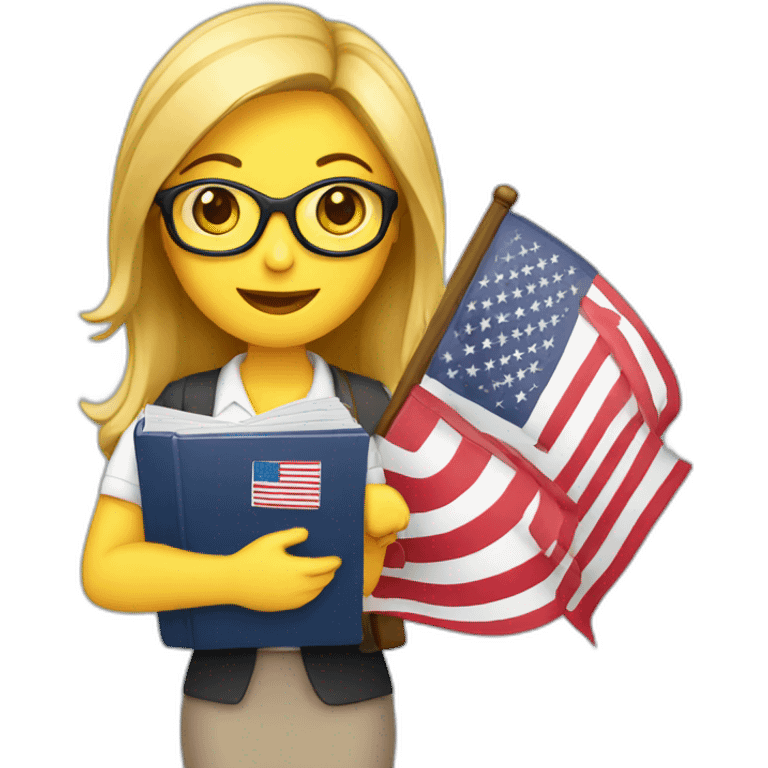 English teacher female with English book and flag usa emoji