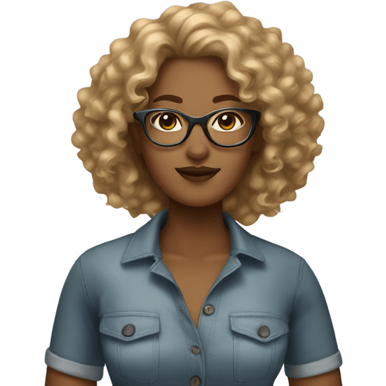 Gorgeous light brown woman with big blonde curly hair and glasses emoji