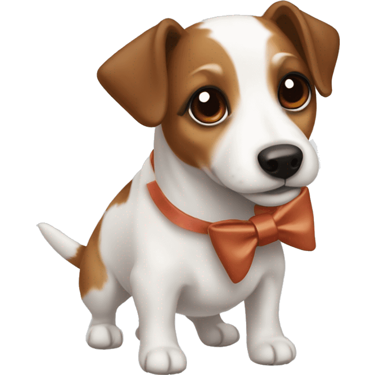 Brown and white jack Russell with a bow emoji