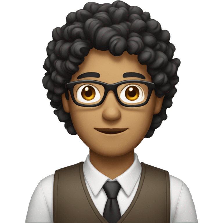 using Computer male with curly black hair glasses, light brown skin emoji