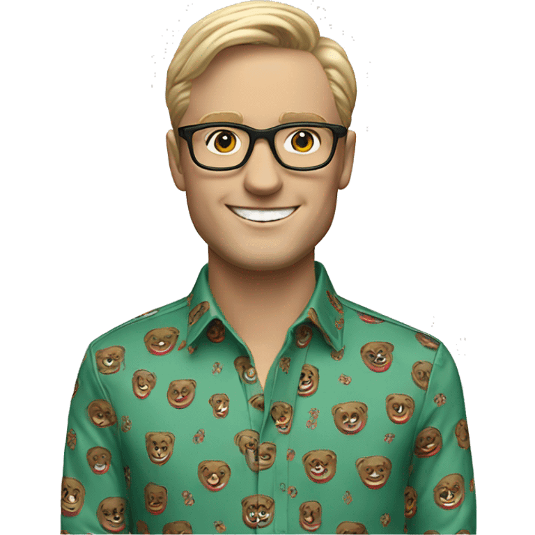 Smiling white man with gucci shirt, wearing eyeglasses   emoji