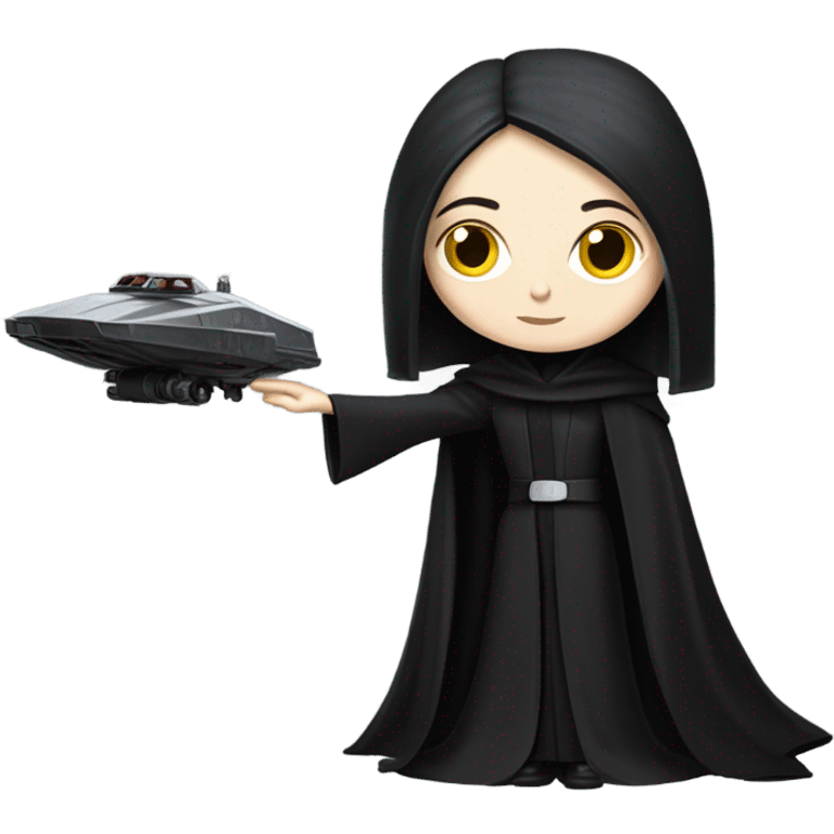 Jedi teen Morticia Addams driving or flying on a red imperial patrol speeder  emoji