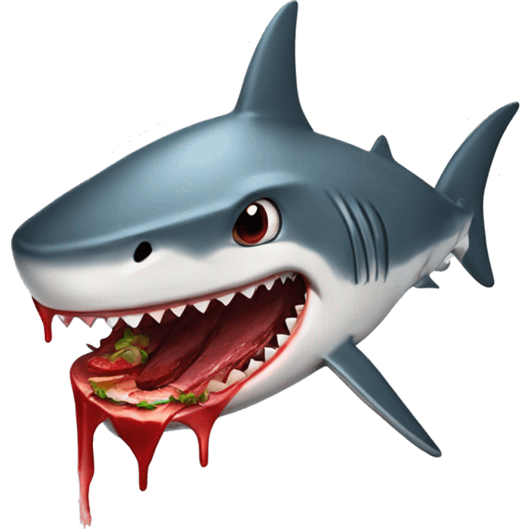 Shark munching on some yummy tasty juicy bloody steak emoji